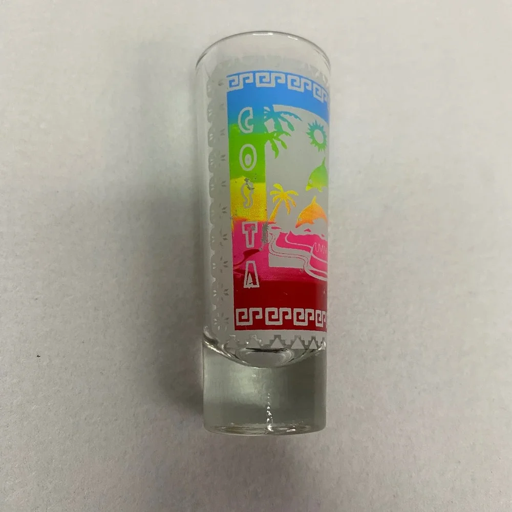 Costa Maya Shot Glass Souvenir Tropical Dolphin Palm Tree‎ Colorful Glass, New